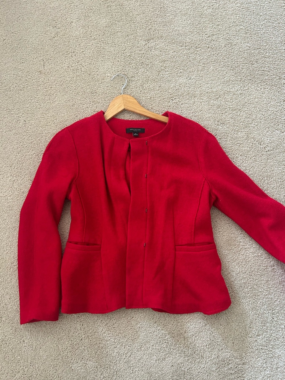 Ann Taylor Red Collarless Tailored Blazer